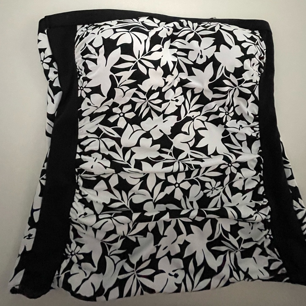 Lands' End Black and White Floral Bandeau Bathing Suit Top Only